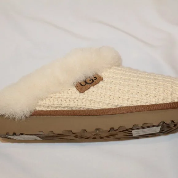 NIB UGG WOMEN'S SWEATER KNIT CLOG SLIP ON SHEARLING LINED SLIPPERS NATURAL - Picture 7 of 10